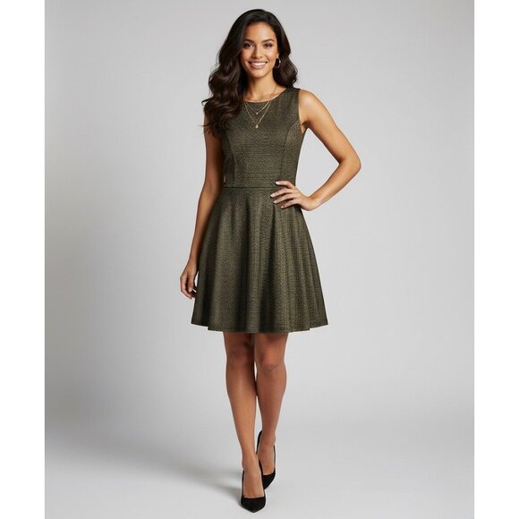 Vtg Anthropologie Black Gold Tweed Fit & Flare Dress | A-Line Skater Corpcore Lg - Picture 5 of 16